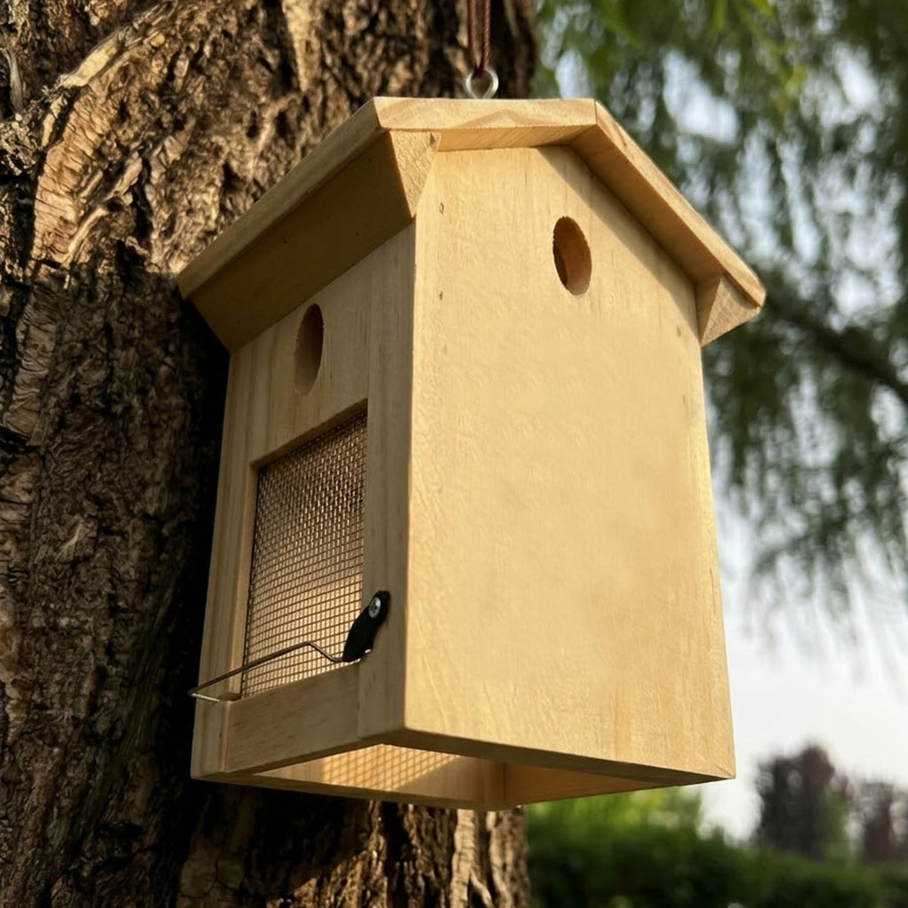 Carpenter Bee Traps for Outside, Piched Roof Nature Hanging Wood Boring Bee Trap for Outdoor Insect Trap (1 PCS)