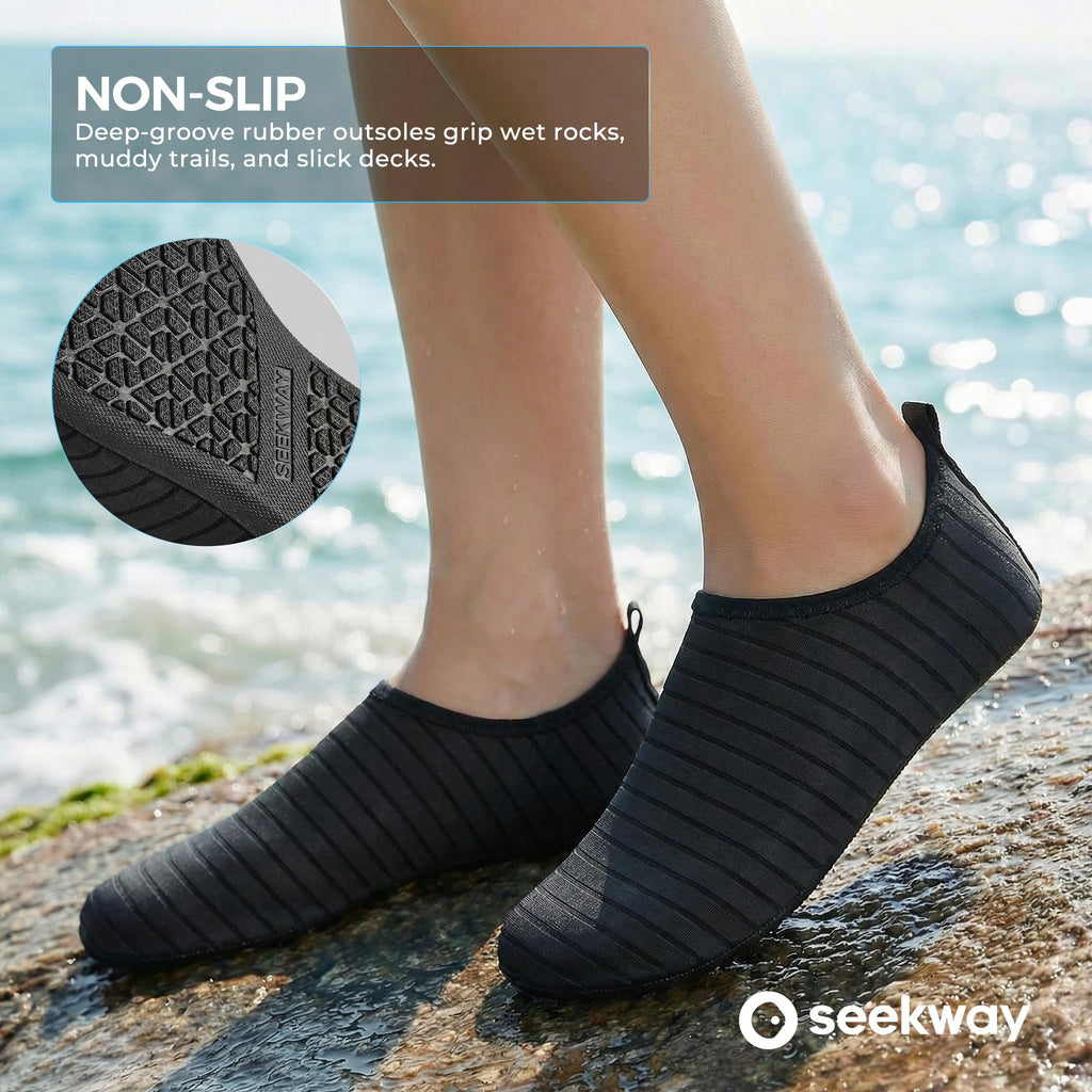 Water Shoes Women Men Adult Quick-Dry Aqua Socks Barefoot Non Slip for Beach Swim River Pool Lake surf Black SK002(U)