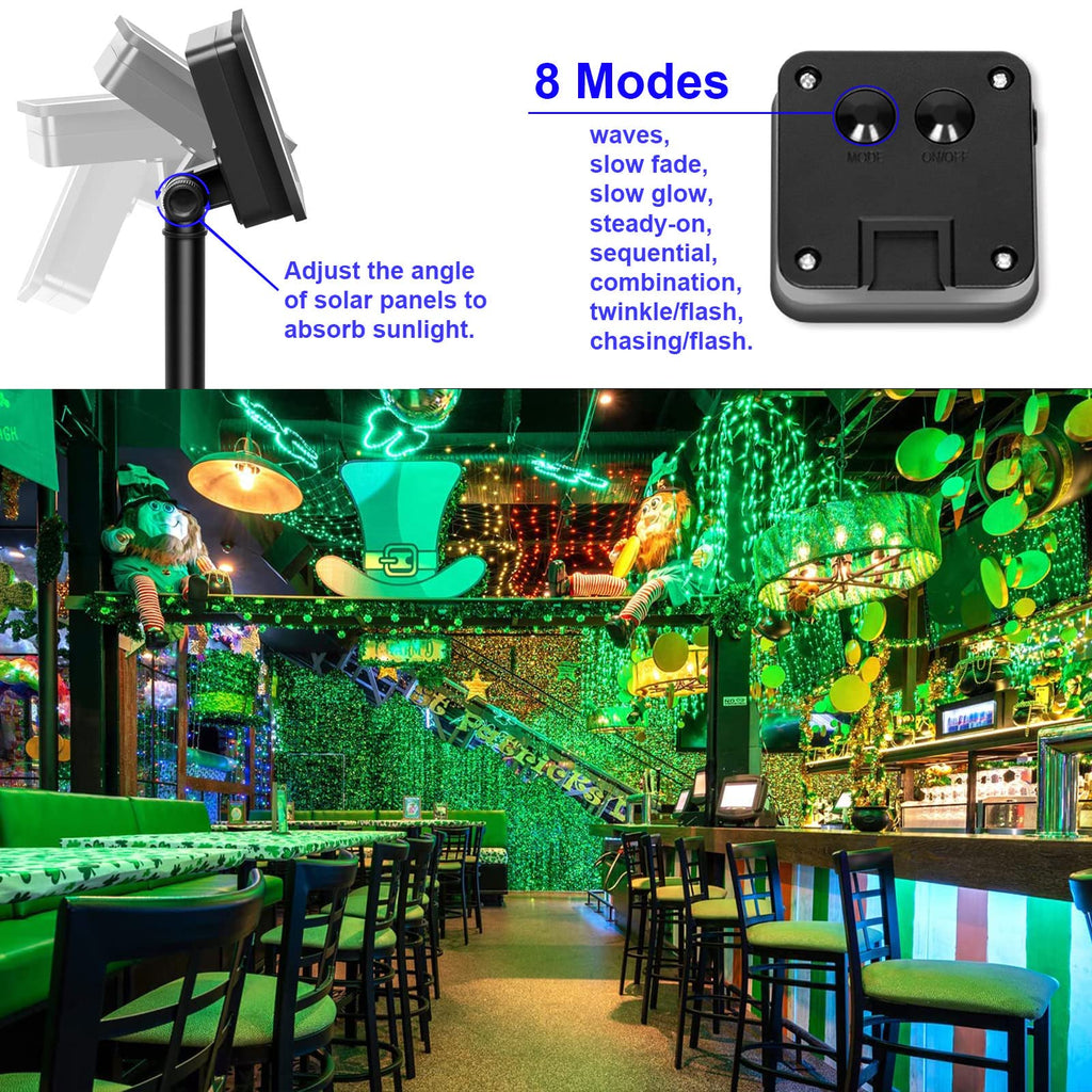 YAOZHOU Green Christmas String Lights Solar Powered Outdoor Waterproof, 2 Pack Each 100LED 8 Modes Copper Fairy Lights for Garden, Patio, Fence, Balcony
