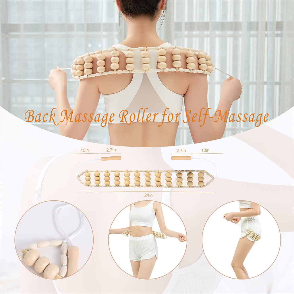 OYAMEQICH Wood Therapy Massage Tools Maderoterapia Kit Body Sculpting Tools for Lymphatic Drainage and Anti-Cellulite .Wood Massager Roller Rpoe for Back and Muscle Pain Relief (Medium)