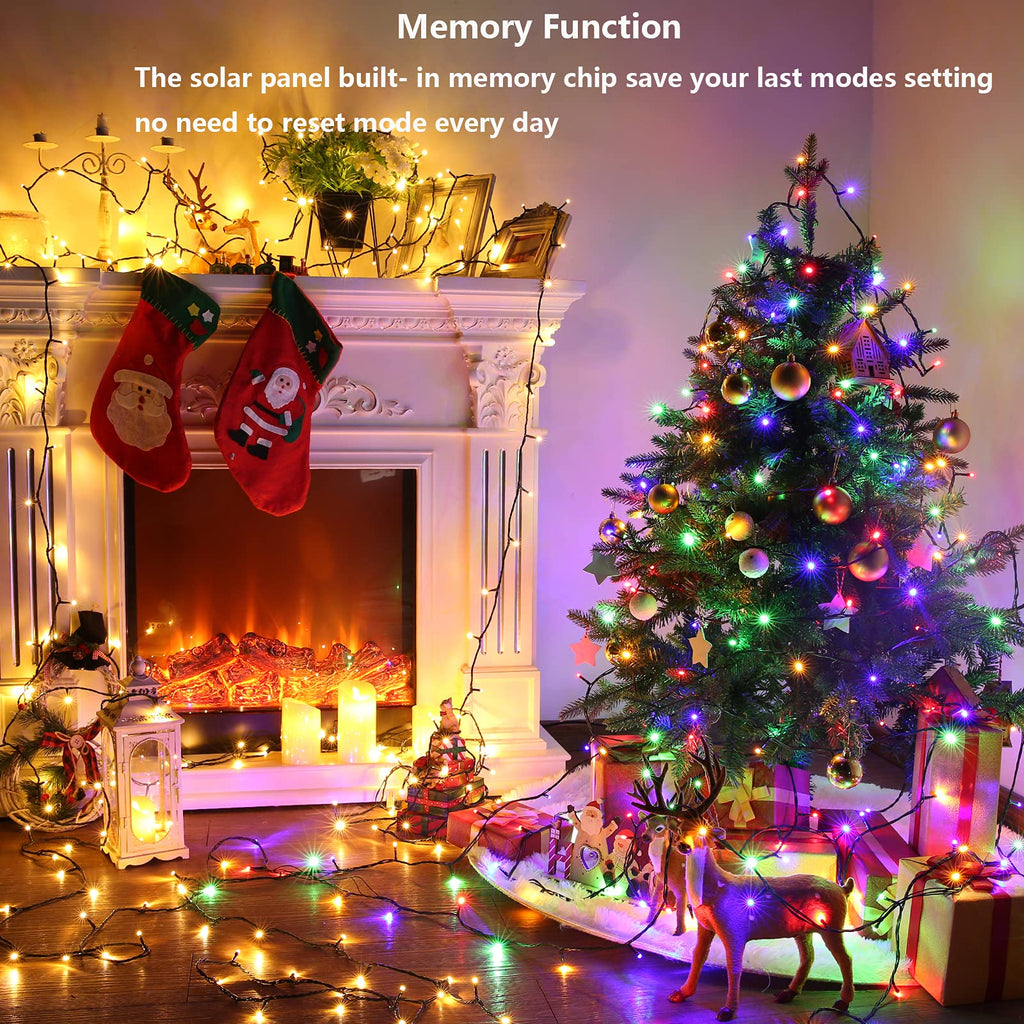 Joomer Color Change Christmas Lights 72ft x 2 Pack 200 LED 11 Modes Solar String Lights Waterproof Twinkle Fairy Lights for Garden, Patio, Fence, Balcony, Outdoors (Warm white to Multicolor)