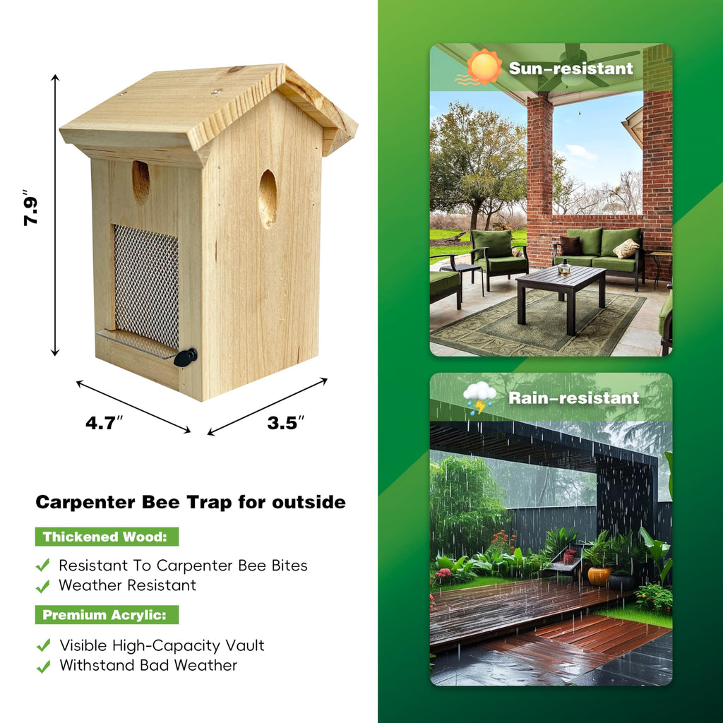 Carpenter Bee Traps for Outside, Piched Roof Nature Hanging Wood Boring Bee Trap for Outdoor Insect Trap (1 PCS)