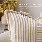 MIULEE Beige Corduroy Pillow Covers 12x12 inch with Splicing Set of 2 Super Soft Boho Striped Christmas Pillow Covers Broadside Decorative Textured Throw Pillows for Couch Cushion Livingroom