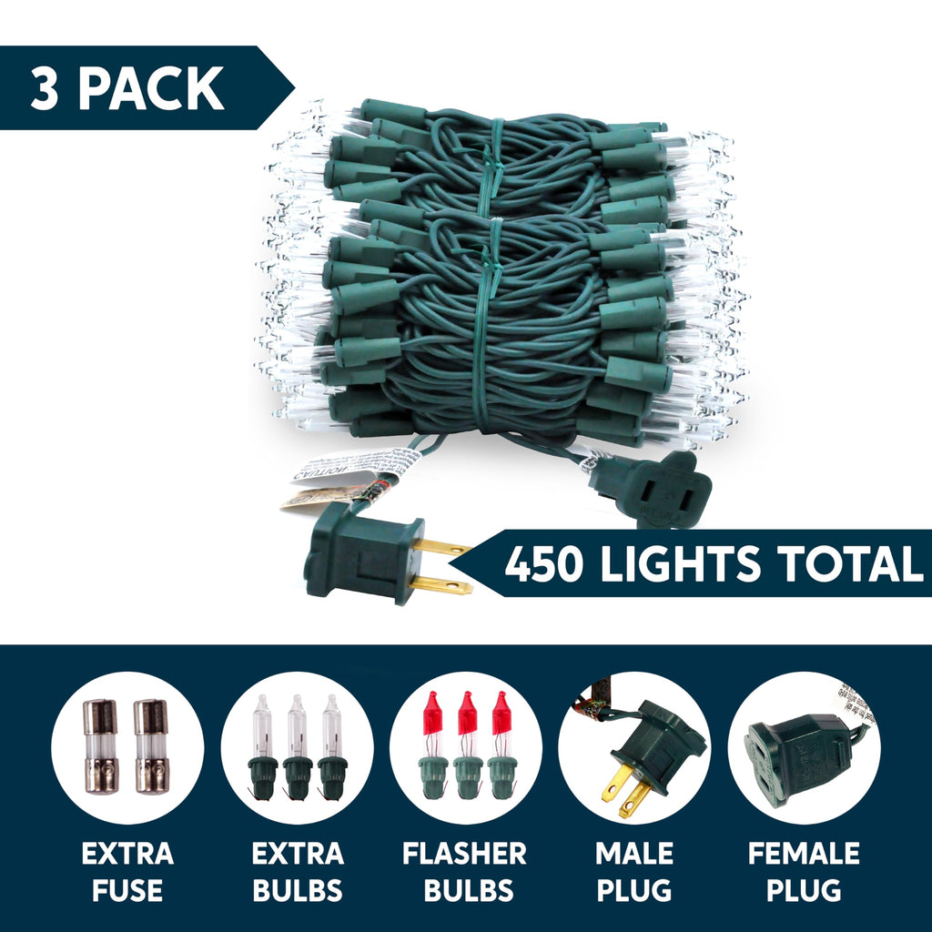 Joiedomi Clear Christmas Lights Outdoor,450(3x150) Count Christmas Tree Lights,116.1FT Warm White String Lights with Green Wire,Xmas Decorations for Indoor Party House Garden Yard Home