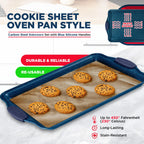 BAKKEN Kitchen Baking Pan Set - Nonstick Coating, Carbon Steel Bakeware Sets with Blue Silicone Handles, Baking Kitchen Essentials, PFOA, PFOS, PTFE Free, Oven Safe Tray (Up To 450° F), Set of 8
