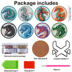 8 Pieces Dragon Diamond Coasters Kits with Holder DIY 3D Dragon Diamond Art Coaster Non Slip Coaster for Adults Diamond Kits Supplies for Christmas Gift