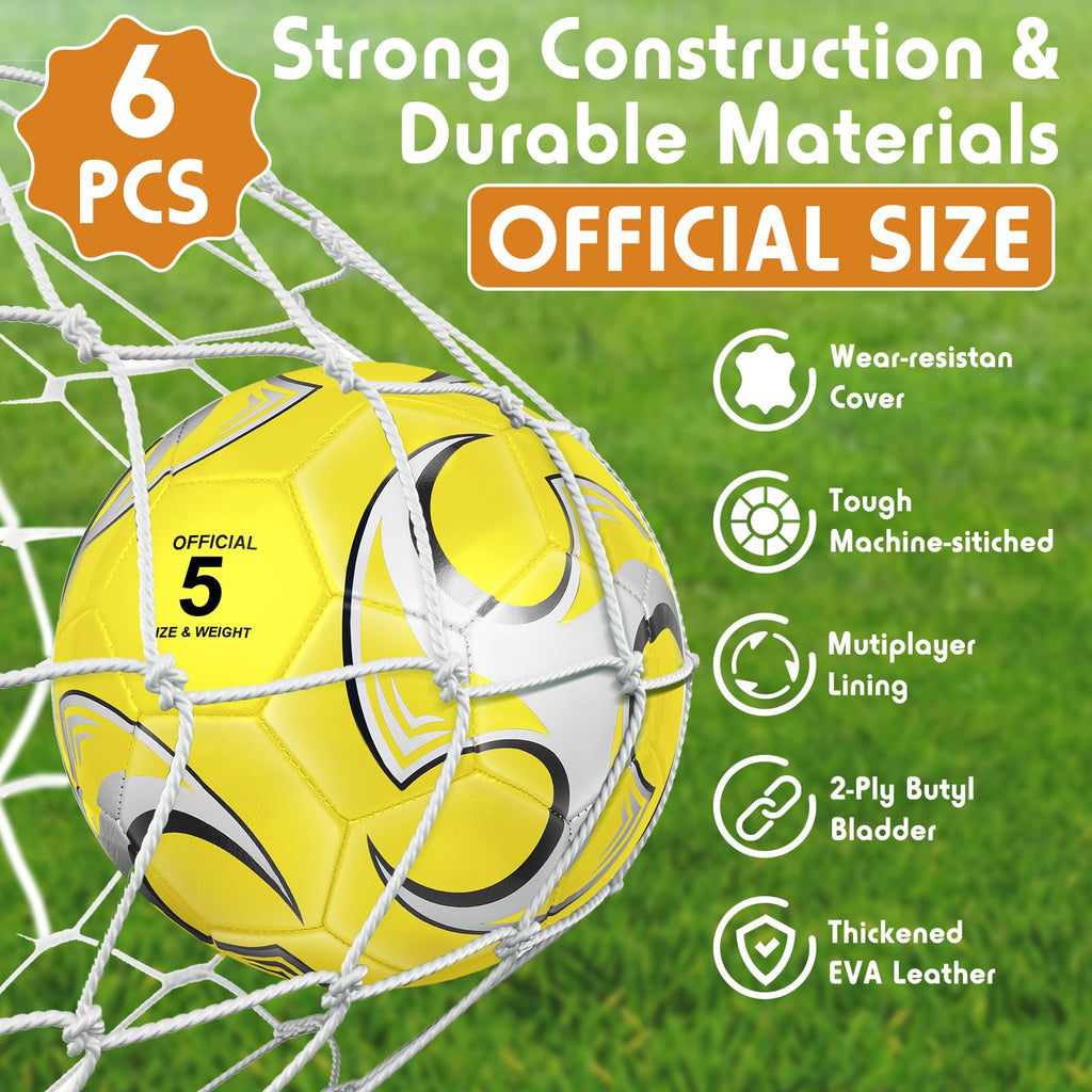 Glimin 6 Pcs Christian Charity Donation Supplies Deflated Soccer Ball Bulk with Pump Official Size Samaritan's Purse Operation Christmas Machine Stitched Ball(Size 5,Stylish)