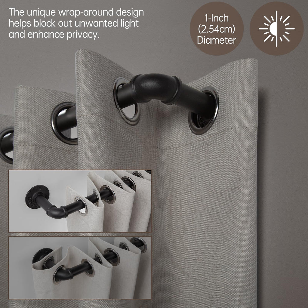 Curtain Rods for Windows 48 to 84, 1 Inch Industrial Wrap Around Black Curtain Rod, Indoor/Outdoor Room Divider Adjustable Drapery Pole, 48"-86"