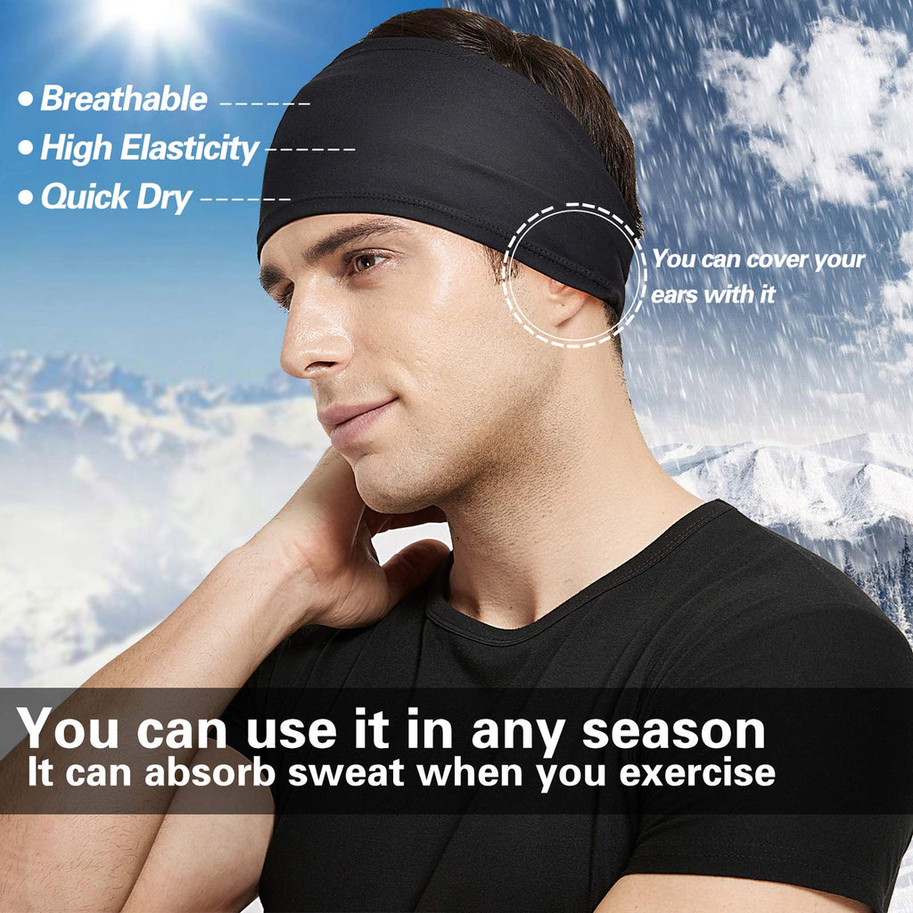 Mens Running Headband,5Pack,Mens Sweatband Sports Headband for Running,Cycling,Basketball,Yoga,Fitness Workout Stretchy Unisex Hairband (5 Black)