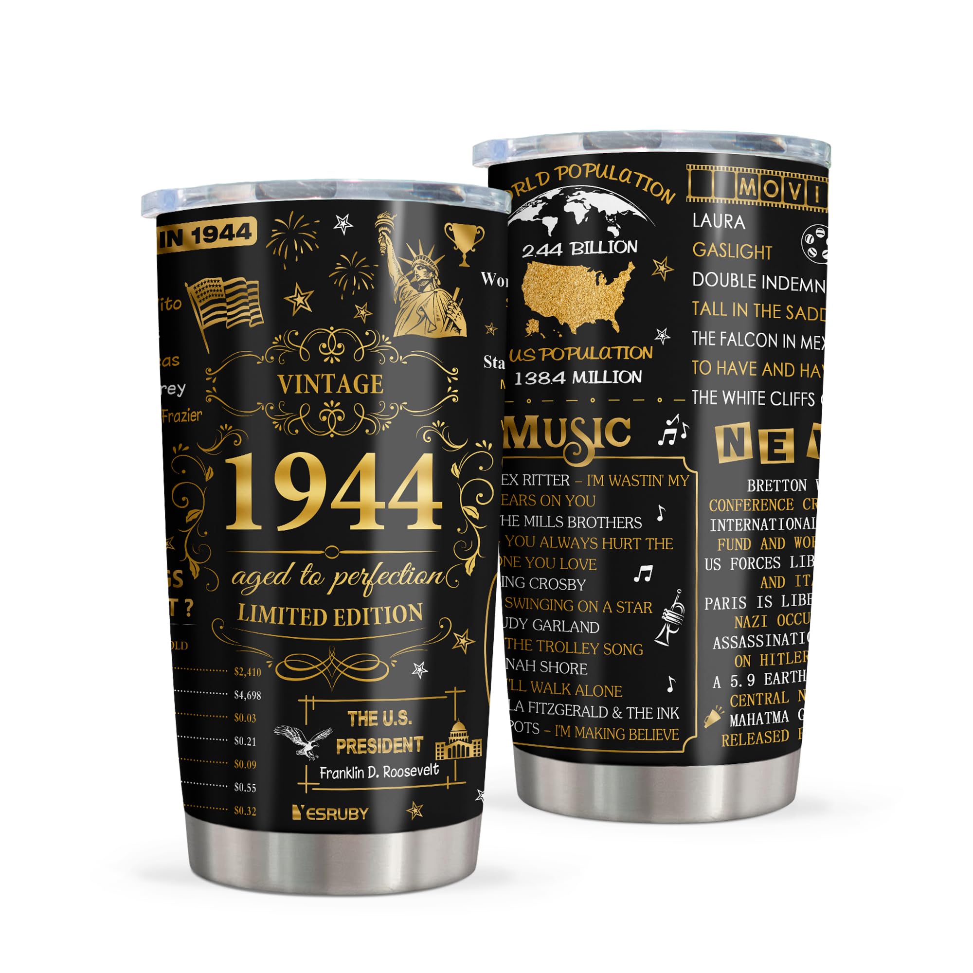 Yesruby 80th Birthday Gifts For Women Men, 1944 Tumbler 20oz, Gifts For Older Women Men Over 80, Birthday Gift For 80 Year Old Woman Man, Gifts For Elderly Over 80, 80th Birthday Decorations Cup (1pc)
