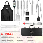 Kaluns 32 Psc Grilling Accessories, Dad Gifts for Fathers Day, Heavy Duty Stainless Steel Grill Set BBQ Grill Accessories for Outdoor Grill with Aluminum Case and Apron, Best Gifts for Men