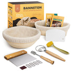 rorecay Banneton Bread Proofing Basket Sourdough Bread Baking Supplies, 9 Inch Round + 10 Inch Oval Proofing Bowls with Dough Whisk Bread Lame Dough Scraper Bread Making Tools and Accessories Set