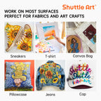 Shuttle Art Fabric Paint, 18 Colors Permanent Soft Fabric Paint in Bottles (60ml/2oz) with Brushes, Palette, Stencils, Non-Toxic Textile Paint for T-Shirts, Shoes, Jeans, Bags, DIY Projects&Art