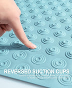 OTHWAY No Suction Cup Bath Mat: 39x16inch Extra Long Bathmat│Perfect for Refinished or Ordinary Bath Tubs│Made of Nature Rubber│a Blessing for The Elderly and Children (Lake Blue)