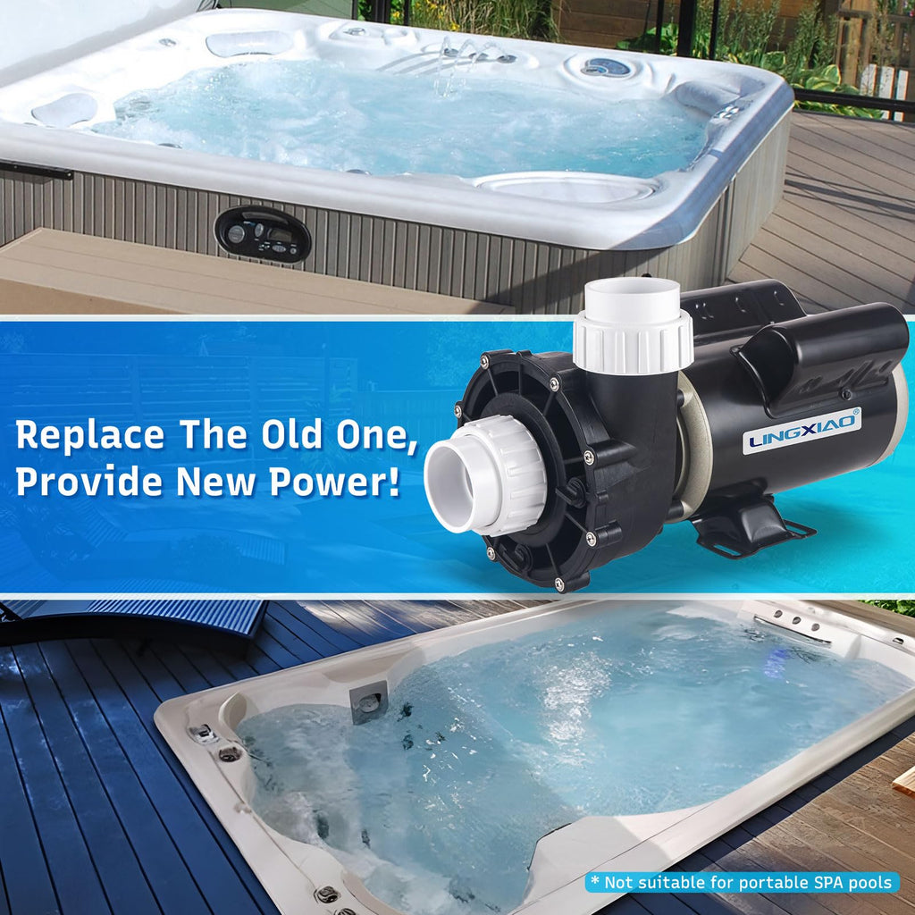 LINGXIAO SPA Pump, 2 Speed Hot Tub SPA Pump - 1.5HP LX SPA Motor, 115V, 2"Port, 48 Frame - (Model: 48WUA1001C-II)