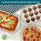 BAKKENMASTER 18-Piece Deluxe Nonstick Carbon Steel Bakeware Set - Professional Kitchen Oven Baking Pans with White Silicone Handles and Accessories