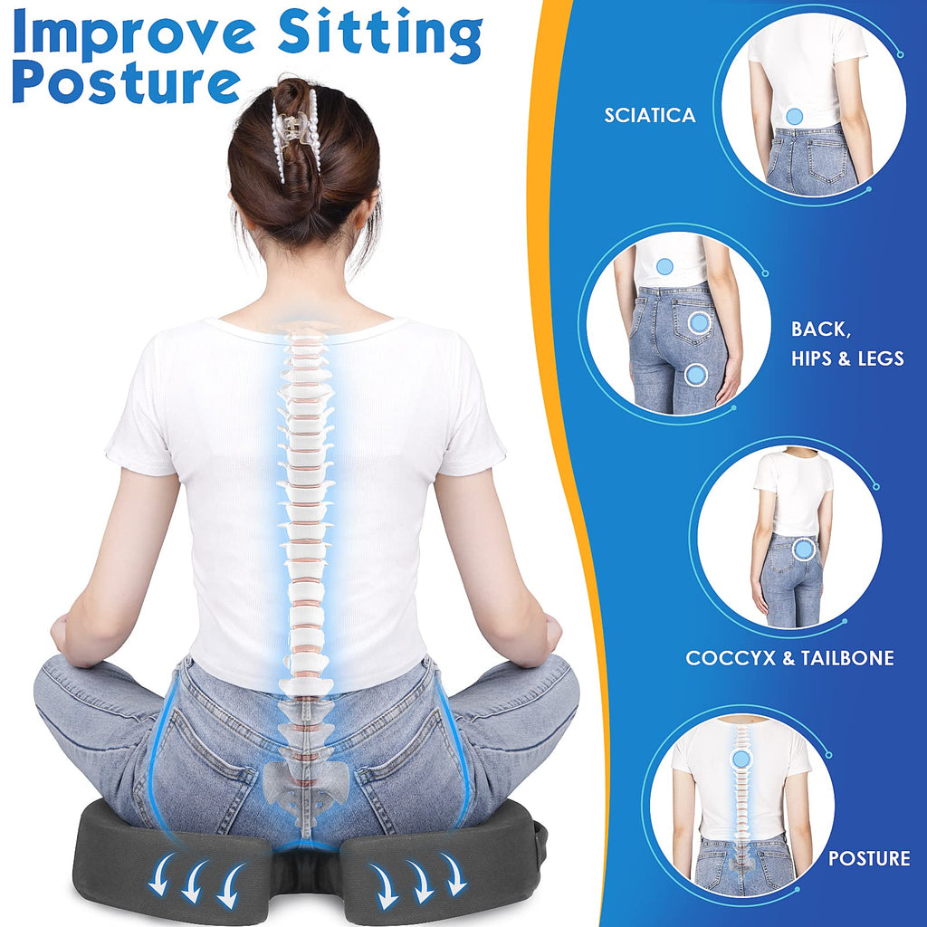 TushGuard Seat Cushion for Office Chair Memory Foam Non-Slip Desk Seat Cushion Back, Coccyx, Sciatica, Tailbone Pain Relief Butt Pillow for Office Chair, Car, Wheelchair, Grey