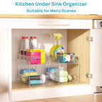 Vtopmart 2 Tier Bathroom Storage Organizer, 4 Pack Clear Under Sink Organizers Vanity Countertop Storage Container, Medicine Cabinet Drawers Bins, Pull-Out Organization with Track for Pantry, Kitchen