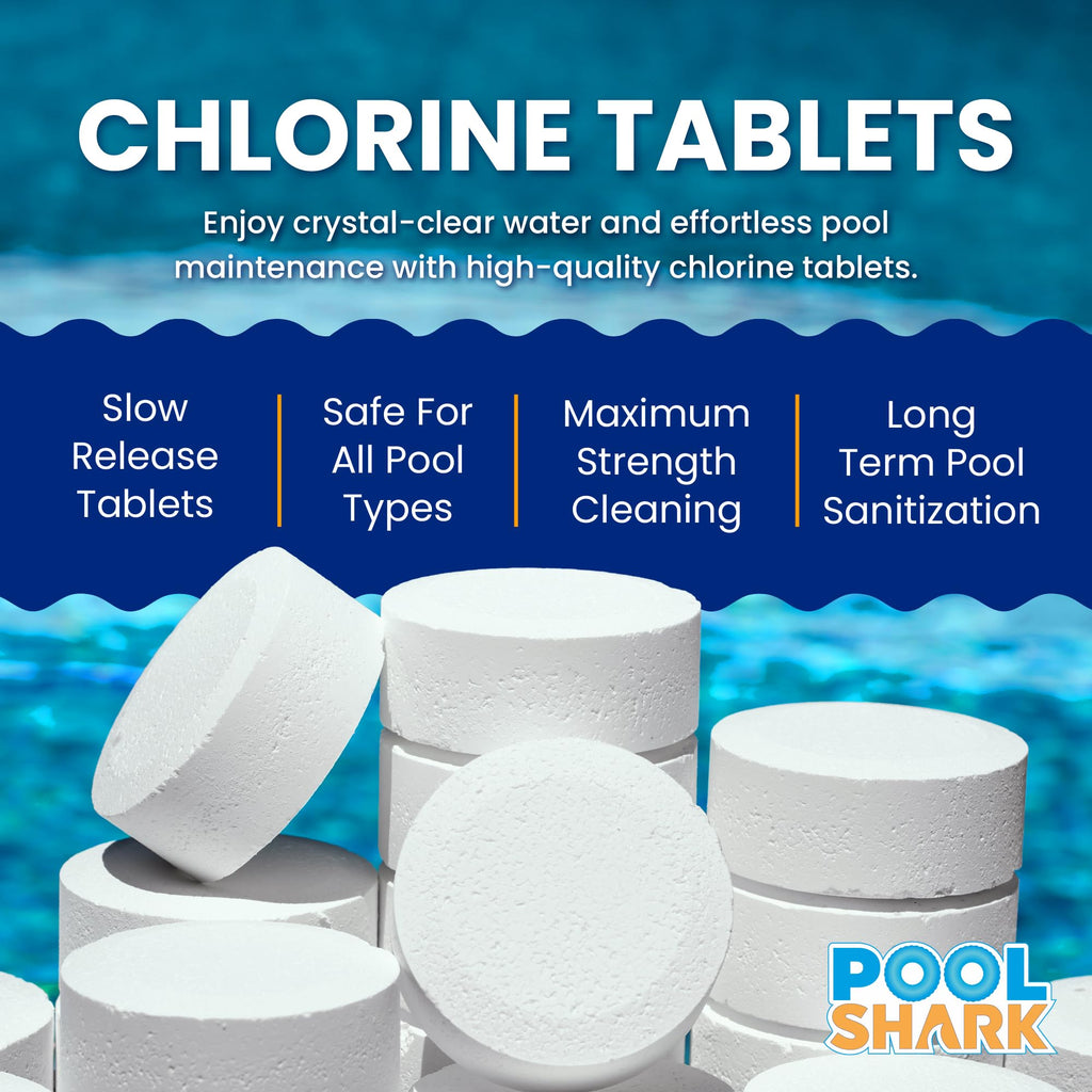 Pool Shark Swimming Pool Chlorine Tablets - 3-Inch Chlorine Tablets - Slow-Dissolving 90% Active Chlorine Tabs - Pool Chemicals for Inground Pools, Above Ground Pools, Saltwater, Spa, Hot Tub (5 lbs)