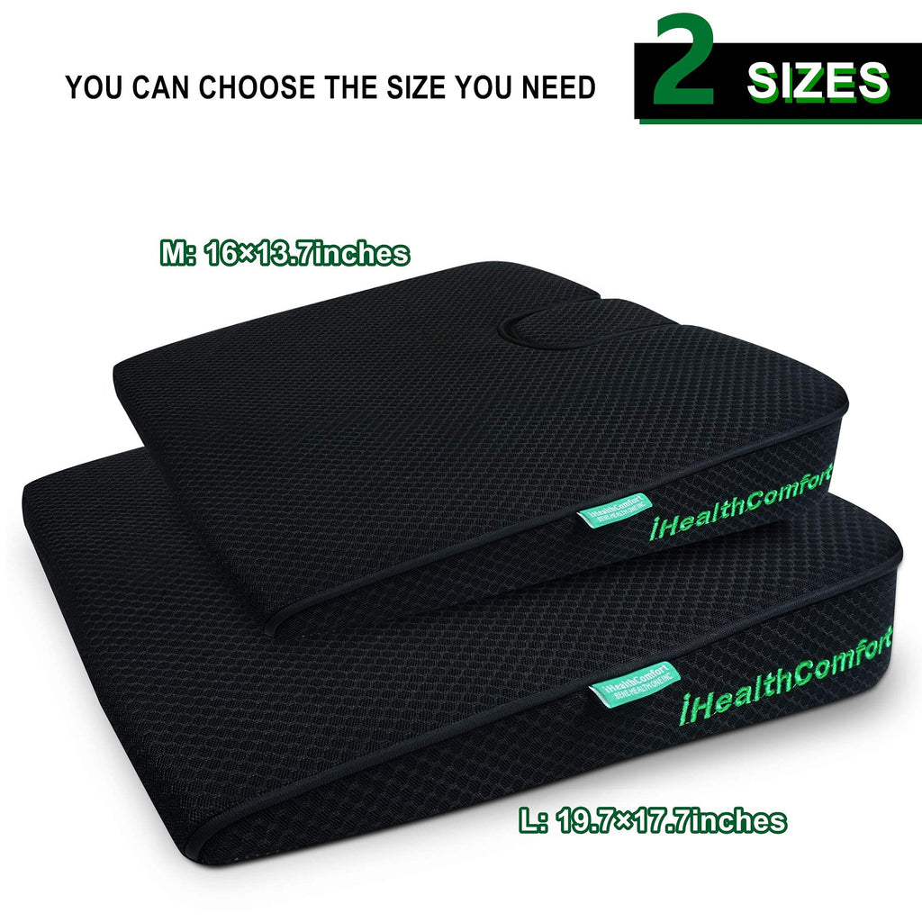 IHEALTHCOMFORT ( 16x13.7 inches Wedge Seat Cushion for Car and Truck,Portable Memory Foam Seat Cushion for Tailbone Stress Back Pain Relief