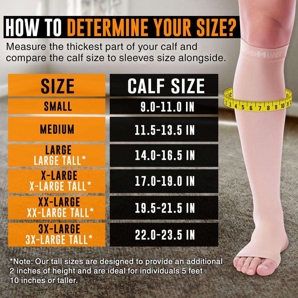 Doc Miller Open Toe Compression Socks for Men and Women, 15-20 mmHg, Calf Recovery, Medical Grade, Skin/Nude Socks, Large