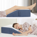 Welzona 8inch Wedge Pillow for Legs, Gel-Infused Memory Top Foam Layer Bed Wedge Pillow for Leg, Knee, Ankle, Triangle Leg Pillow Wedge for Side Sleeping, White/Navy Blue