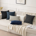 MIULEE Pack of 2 Corduroy Decorative Throw Pillow Covers 18x18 Inch Soft Boho Striped Pillow Covers Modern Farmhouse Christmas Home Decor for Sofa Living Room Couch Bed Pure White
