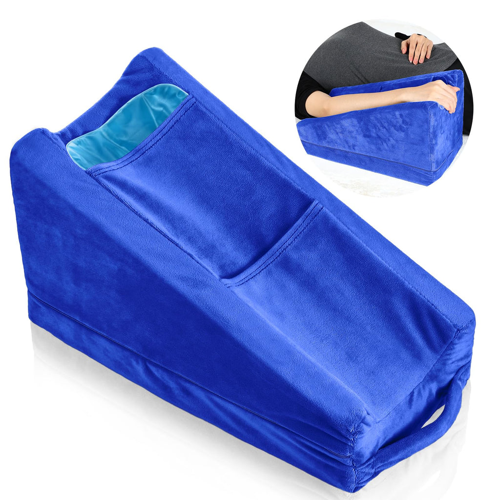 Buryeah Arm Pillow Arm Elevation Pillow with 2 Ice Pockets, Soft Ergonomic Support Pillow for Elbow Arm Rest Wedge Pillow Broken Arm Gifts with High Density Foam for Recovery Sleeping Care (Blue)