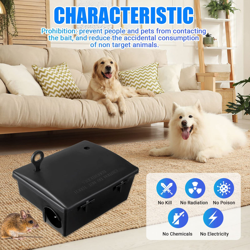 4 Pack Rat Bait Stations Large Rodent Bait Station with Key Reusable Mouse Bait Stations Mice Bait Blocks Heavy Duty Bait Boxes for Outdoor Rodents Mice Bait Blocks, Bait Not Included (Black)