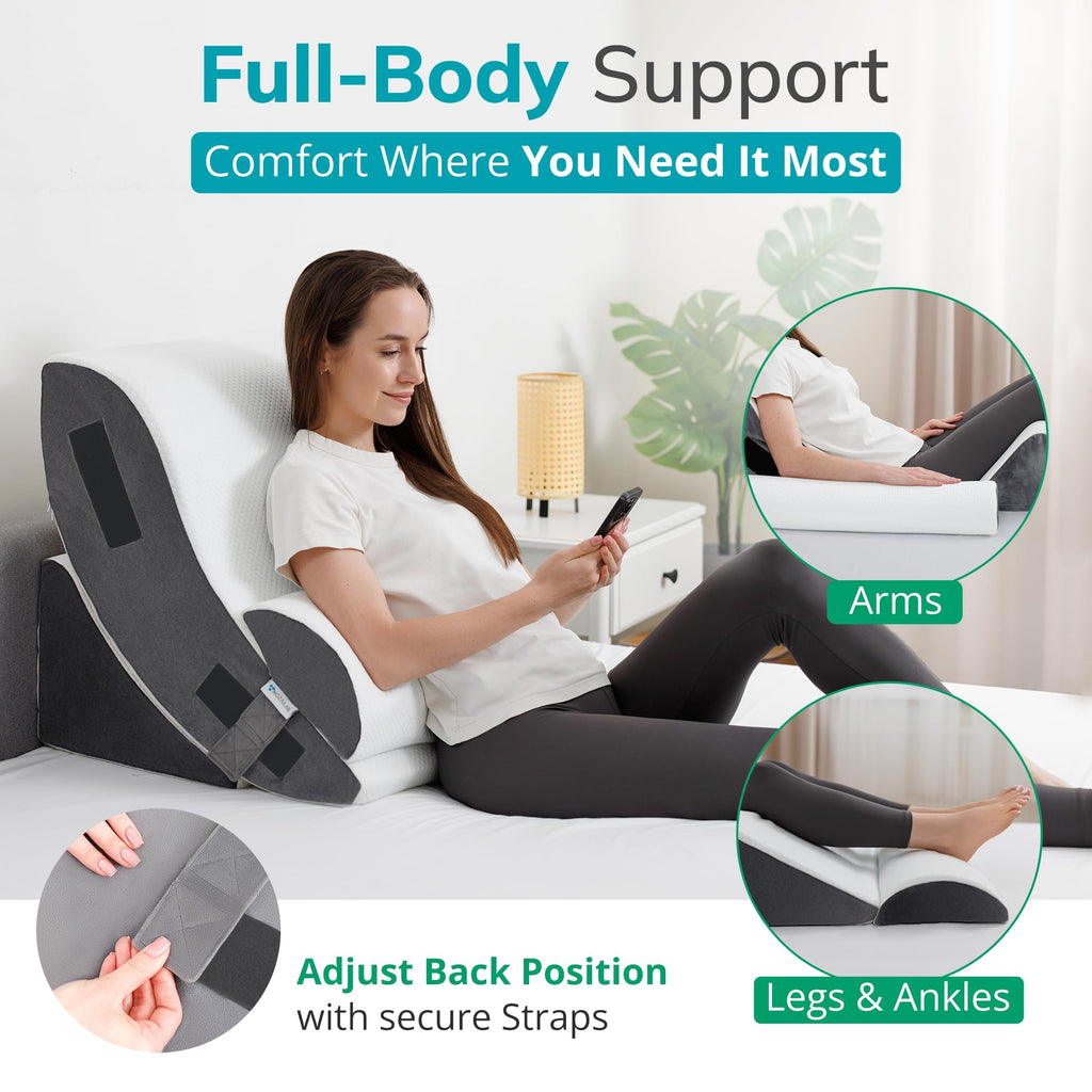 MOZAILAB Orthopedic Bed Wedge Pillow Set 4PCS – Memory Foam Wedge Pillow for After Surgery, Shoulder Surgery, Sleeping, Back, Leg, Arm Support – Post Surgery, Acid Reflux, GERD, Snoring Relief