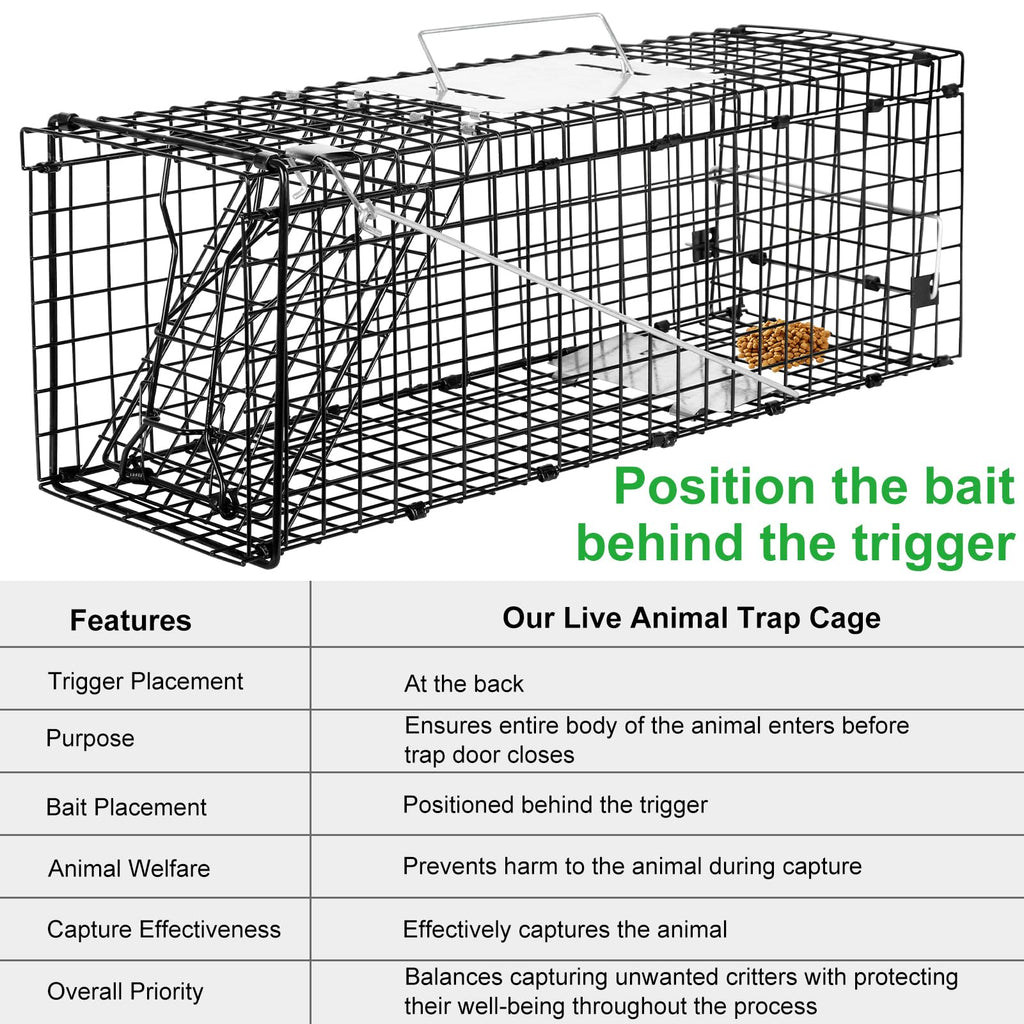 VASALAID Live Animal Trap Cage, 24 X 7 X 8 Inch Catch and Release, Humane Live Trap Cage Indoor & Outdoor Foldable cat Trap for Stray Cats, Rabbits, Squirrels, Groundhogs, Woodchucks