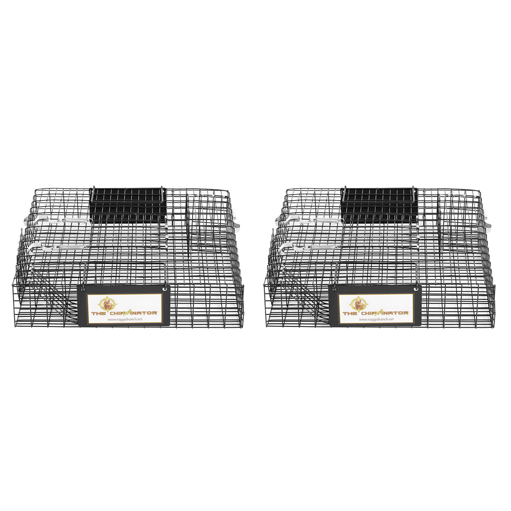 Rugged Ranch CHPTO Chipmunkinator Large Metal Wire Live Chipmunk Catch & Release Trap Cage w/Easy Open Top Lid & 2 Door System, Black (2 Pack)
