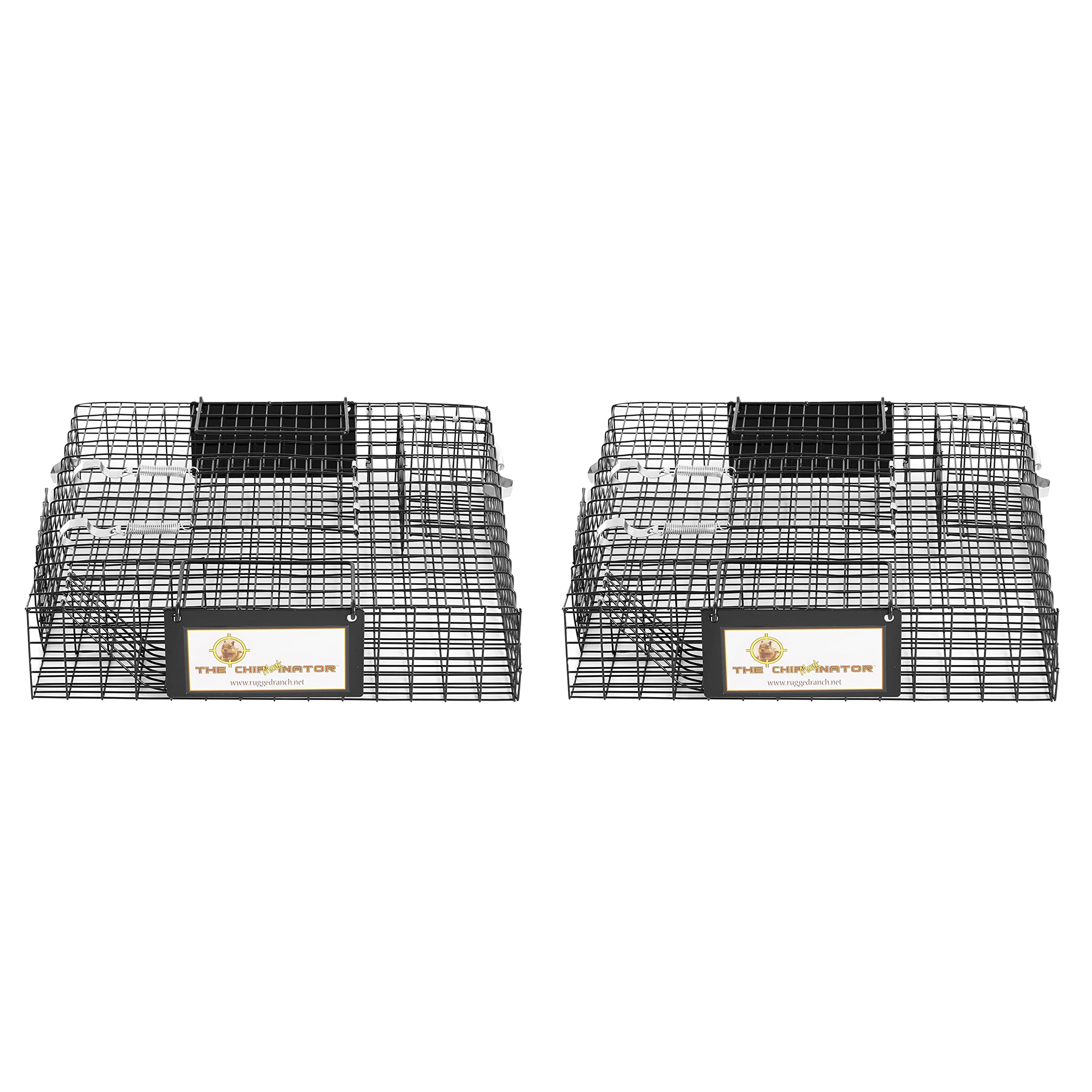 Rugged Ranch CHPTO Chipmunkinator Large Metal Wire Live Chipmunk Catch & Release Trap Cage w/Easy Open Top Lid & 2 Door System, Black (2 Pack)