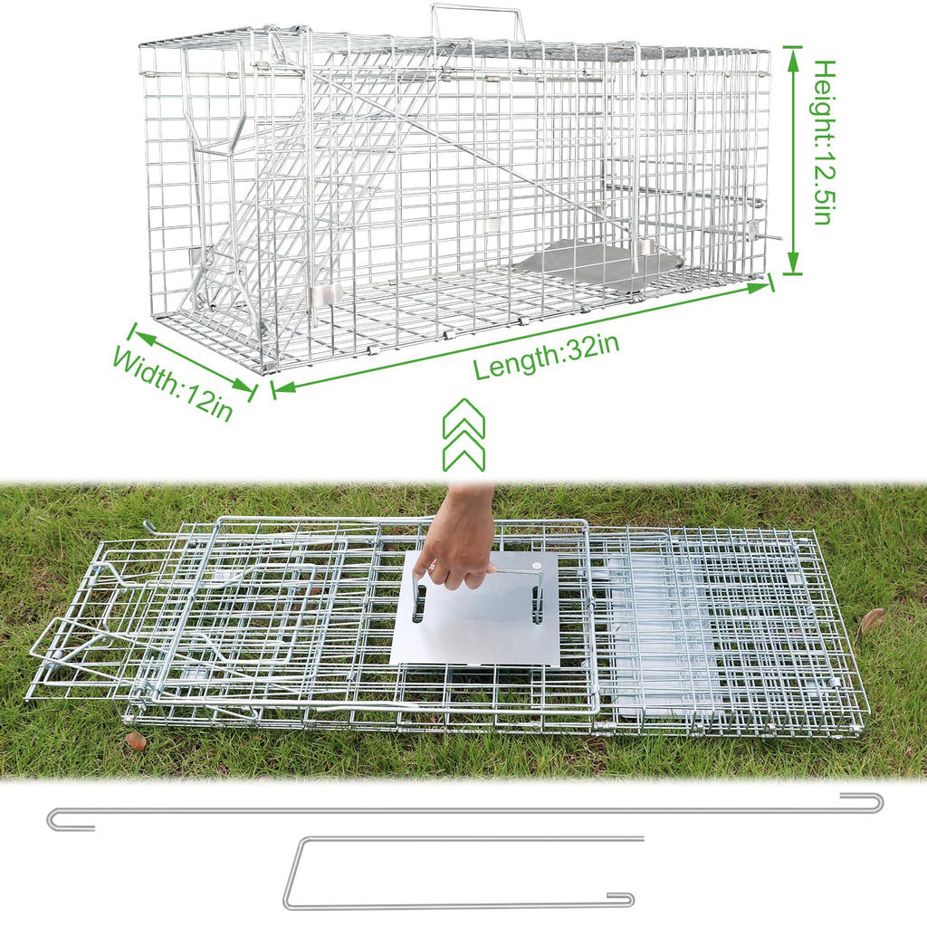 2023 Upgraded Reinforced Animal Traps,Rabbit Traps,33in Live Animal Cage for Squirrels,Stray Cats Trap, Live Traps for Raccoons, Stainless Steel Foldable with Pedal Triggers(33x12x13inch)