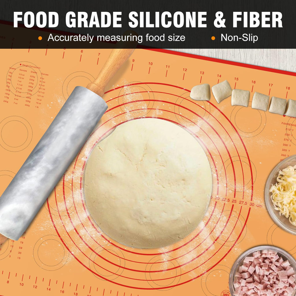 Walfos Marble Rolling Pin Set With Non Stick Silicone Pastry Mat, 16.5 Inch Dough Rolling Pins For Making Pizza, Tortillas And Cookies, Backing Rolling Pin For Pie Crust, Pizza, Pasta (Gray & White)
