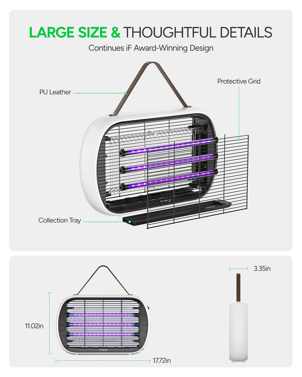 Buzbug Upgraded LED Bug Zapper Indoor, LED Bulbs Up to 50,000 Hours, 3 Lamps Sustainable Less Power, 3800V Powerful Electric Mosquito Zapper, Fly Trap Mosquito Trap, Fly Killer Fly Zapper