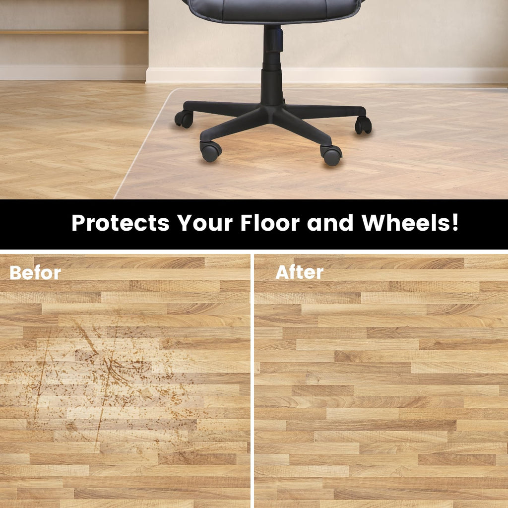 Office Chair Mat for Hardwood Floor: 63"x 51" Extra Large Floor Mat for Rolling Chair and Computer Desk, Clear Desk Chair Mat Heavy Duty Plastic Floor Protector for L Desk, Home, Gaming Easy Glide