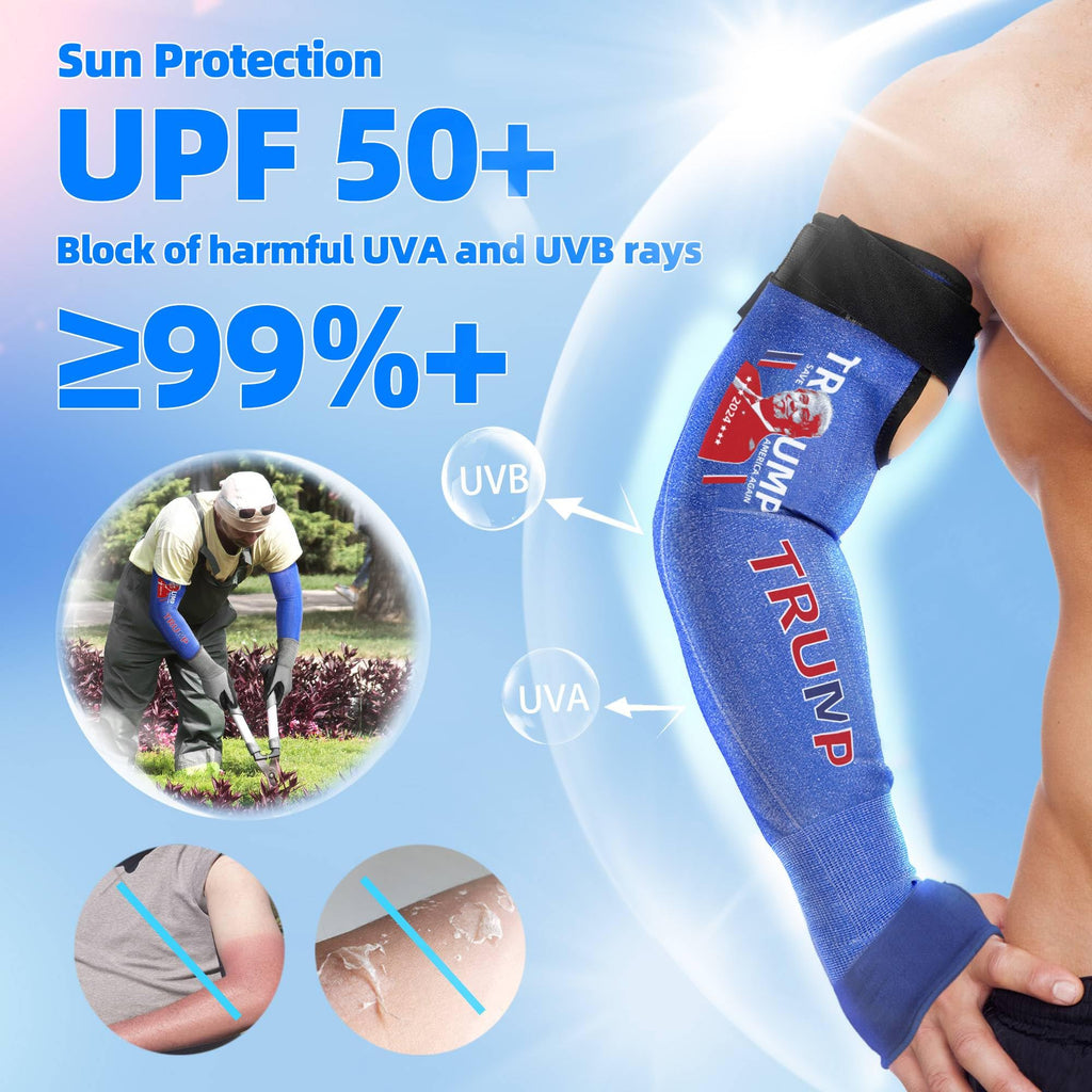 Donald Trump Arm Sleeves 2024 Save America Again Inspirational Gifts for Trump Fans, ANSI A6 Cut Resistant Arm Protectors for High Risk Work, UPF50+ UV Protection Cooling Farmer Sleeves for Gardening