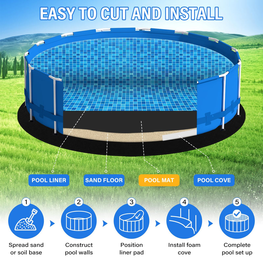 TIXANF 350G/M² Thicker 24FT Pool Liner Pad,Seamless Above Ground Pool Liner, Thicker Durable Geotextile Material, Pre-Cut Heavy Duty Round Pool Liner Pad, Puncture Protection,Extend Liner Life(Black)