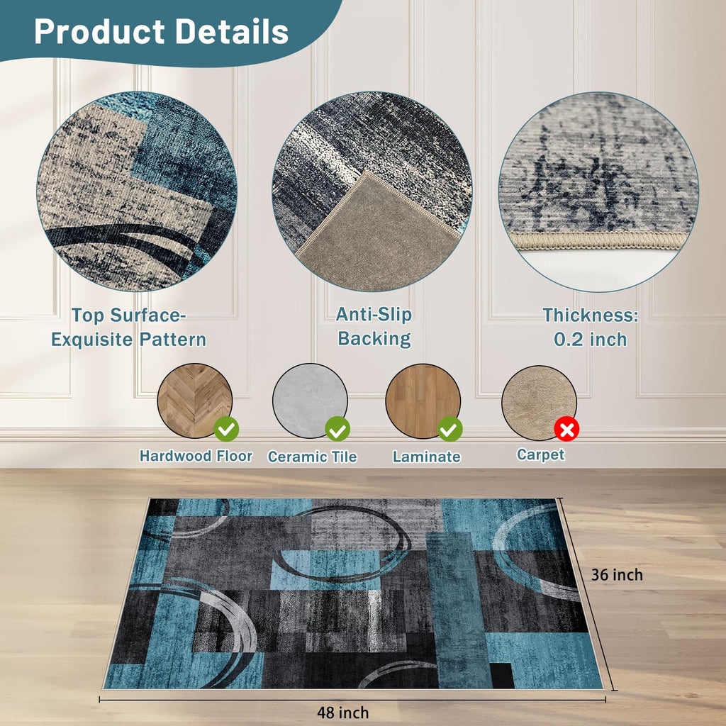 Office Chair Mat for Hardwood Floor&Tile Floor,36"X 48" Heavy Duty Desk Chair Mat for Hard Floors,Under Desk Rug for Rolling Computer Chair,Anti Slip,Low Pile Carpet Floor-Geo Blue Gray