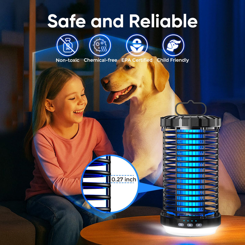 CreateFun Bug Zapper Outdoor, 2026 Upgraded 3 in 1 Rechargeable Bug Zapper with 5000mAh Battery & LED Night Light, 4000V Cordless Waterproof Mosquito Zapper for Outside,Patio,Backyard,Garden Black