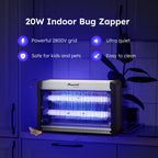 Aspectek 20W Electric Bug Zapper for indoor use. Effective against mosquitoes and flies. 2 extra replacement bulbs included. Lightweight design, 2800V powerful Grid, easy cleaning, washable tray.