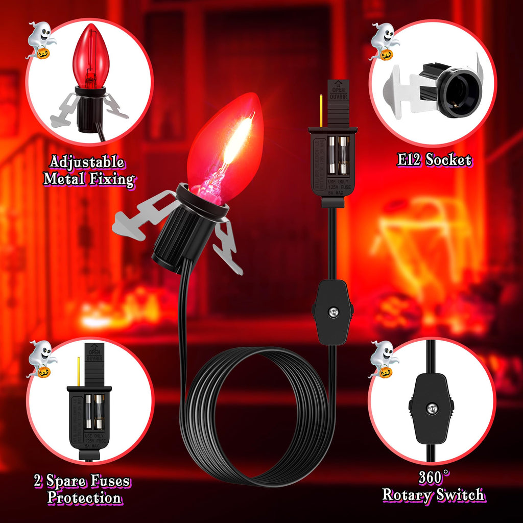 Enhon 2 Pack Accessory Cord with 1 LED Light Bulb, Blow Mold Light with C7 Lamp, Black Cord with On/Off Switch Plug, Christmas Village Light for Holiday Indoor Decor Craft Projects (Red)
