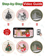 Santune Embroidery Kit - 3pcs Christmas Embroidery Patterns for Beginners with Instructions Cross Stitch Kits for Adults with 1 Embroidery Hoops, Color Threads and Needles, Good Hobbies for Women