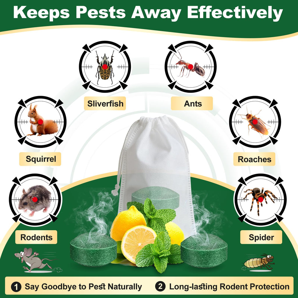 HLISIS 32PCS Mouse Rodent Repellent, Natural Mouse Repellent Peppermint Oil for Mice, Rats, Squirrels, Spiders and Pests, Keeps Pests Away Effectively from Garden & Home (Peppermint)