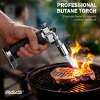 RAVS Butane Torch Lighter, Refillable Butane Kitchen Torch with Safety Lock and Adjustable Flame, Creme Brulee Torch for Baking, BBQ, Blow Torch for Cooking, Black, Butane Gas Not Included