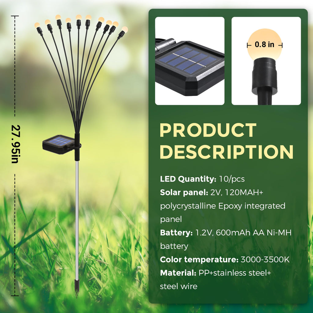PATIOPIA Solar Garden Lights, 20 LED Firefly Garden Lights Solar Outdoor, Solar Lights for Outside Sway by Wind,Solar Lights Outdoor Waterproof for Christmas Yard Patio Pathway Decoration (2 Pack)