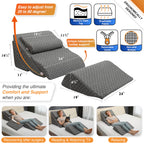 Adjustable Orthopedic Bed Wedge Pillow Set, Post Surgery Recovery, Memory Foam Wedge Pillow for Back, Knee and Leg Pain Relief, Sleeping, Sitting up in bed, Reading, Acid Reflux, Snoring, Melange Gray