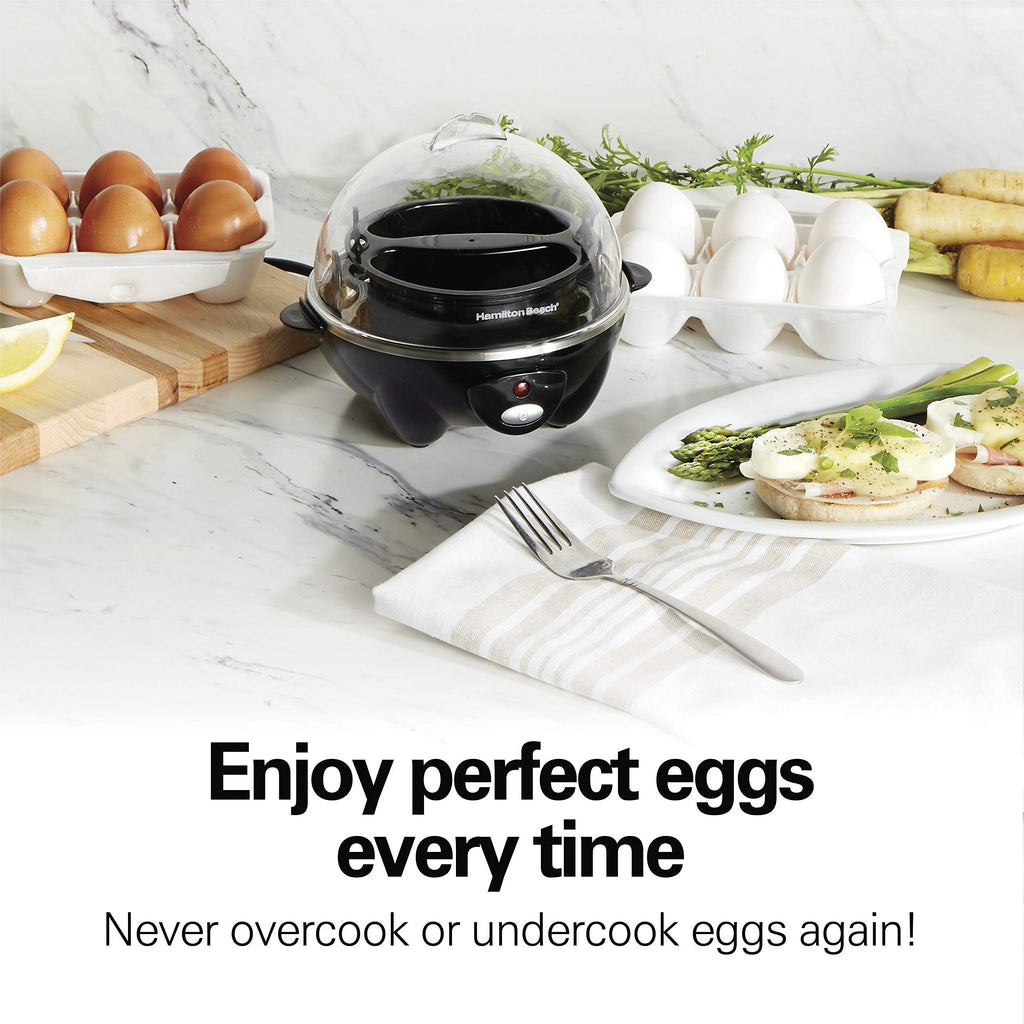 Hamilton Beach 3-in-1 Electric Egg Cooker for Hard Boiled Eggs, Poacher Eggs, Omelet Maker & Vegetable Steamer, Holds 7, Black (25507)