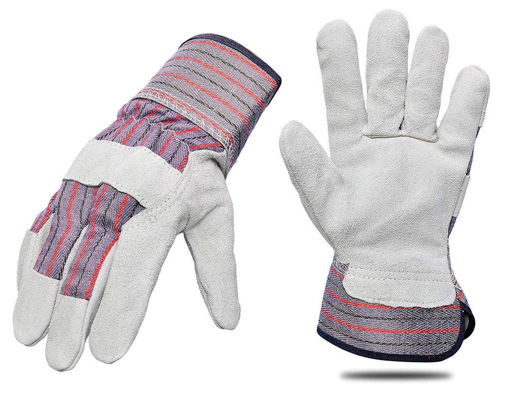 G & F Products Cowhide Leather Work Gloves with Suede Finish Palm rubberized safety cuff, 5 Pairs